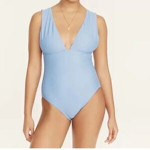NWT J. Crew Women's Plunge V-Neck‎ One-Piece Swimsuit - Blue Mist - Size 24